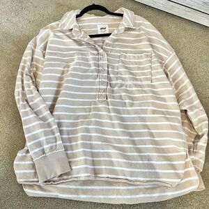 Aerie Oversized Polo Style Striped Long Sleeve Shirt